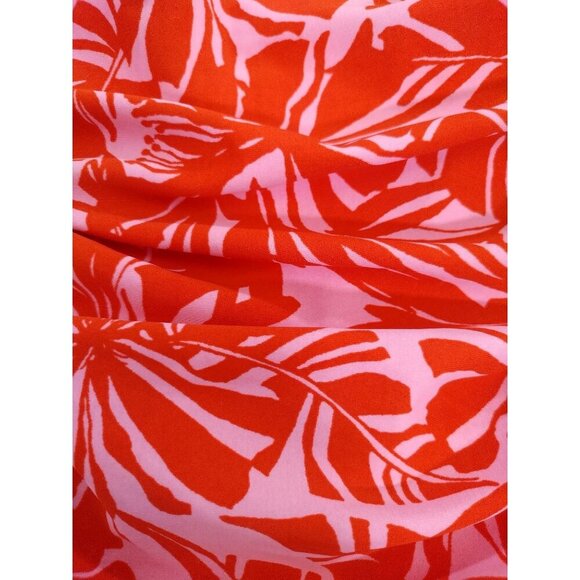 Ellen Tracy One-Piece Swimsuit Size 8 Pink Red Tropical Floral Ruched V-Neck. - Picture 4 of 6